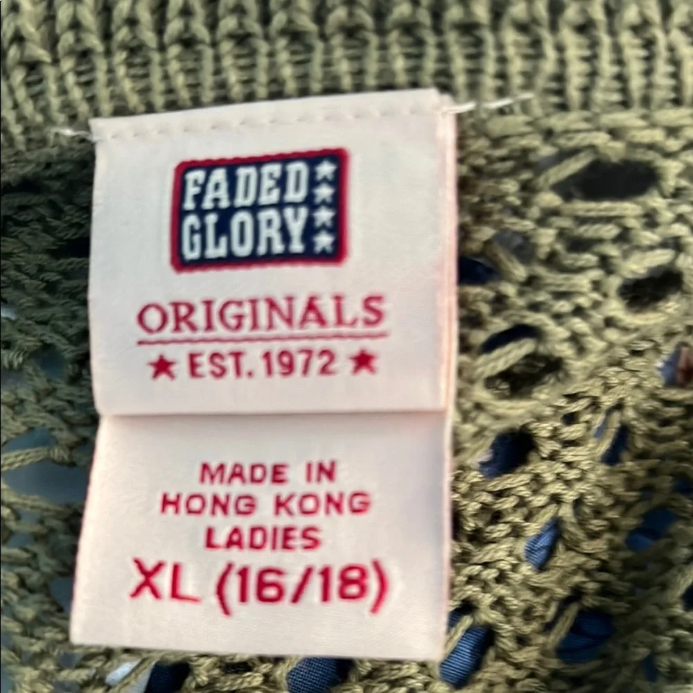 Faded Glory Green Open-Knit Cardigan Sweater - Picture 2 of 3
